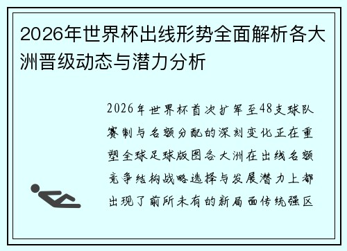 2026年世界杯出线形势全面解析各大洲晋级动态与潜力分析